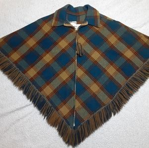 Vintage Pioneer Wear Plaid Wool Poncho